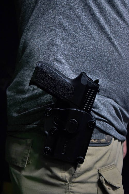A holstered pistol
